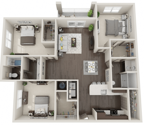 Floor plan for 3 beds, 2 baths, 1486 sqft